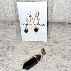 BLACK OBSIDIAN STONE EARRINGS AND PENDANT